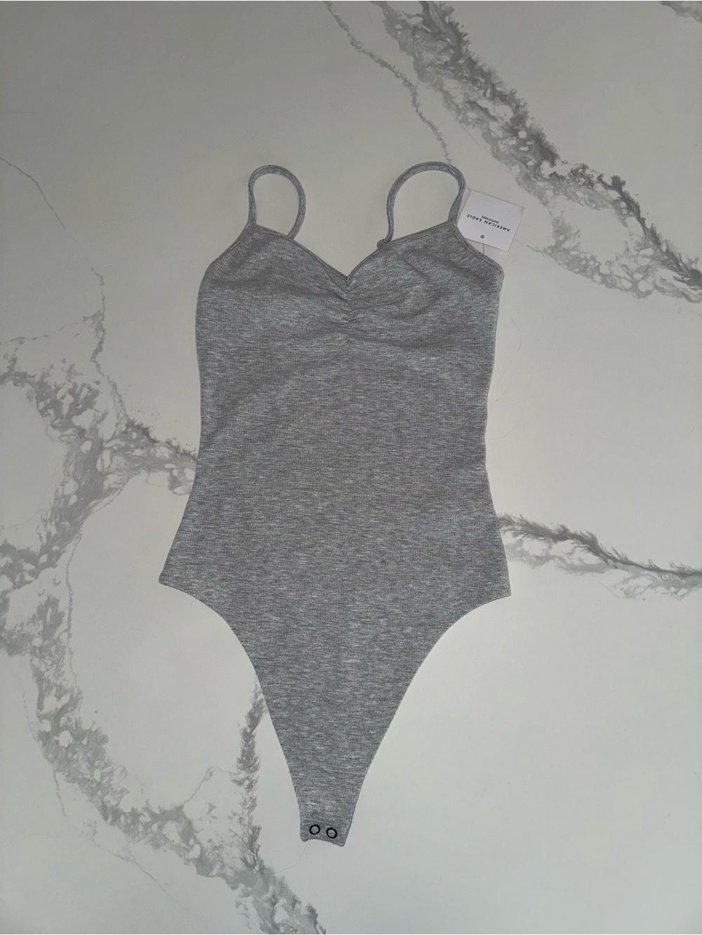 American Eagle Heather Gray Thong Tank Bodysuit Size S